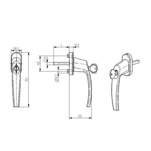 ToniTec Fenstergriff "LENA II" abschließbar *100 Nm* mit 35 mm Stift inkl. Schrauben