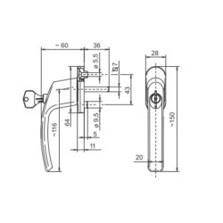 ToniTec Fenstergriff "LENA II" abschließbar mit 35 mm Stift inkl. Schrauben